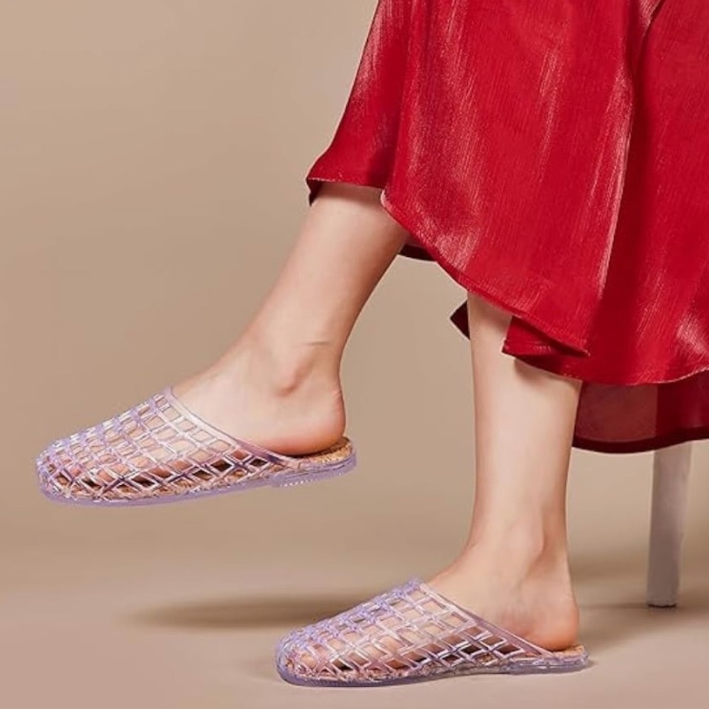 Lurnyet Clear Jelly Mesh Slide Sandals